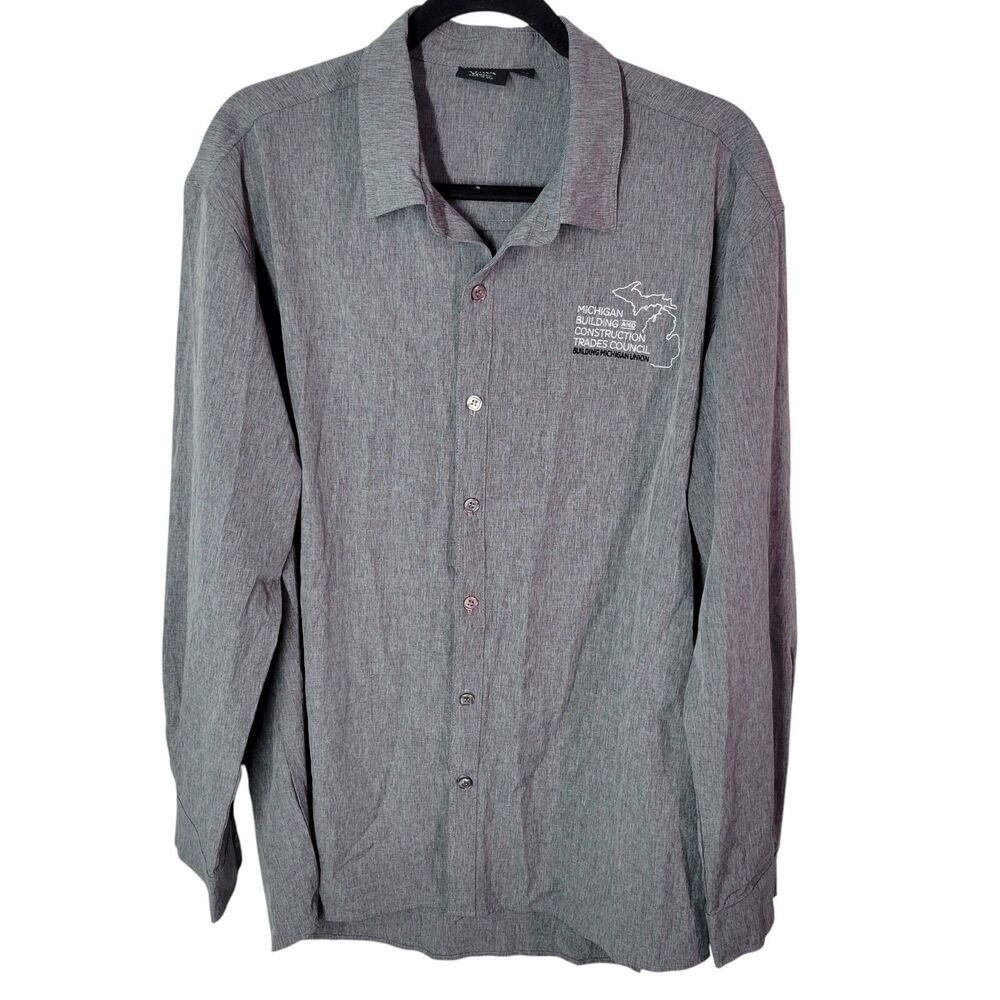 Akwa Mens Sz L Gray Solid Long Sleeve Button Down Work Shirt